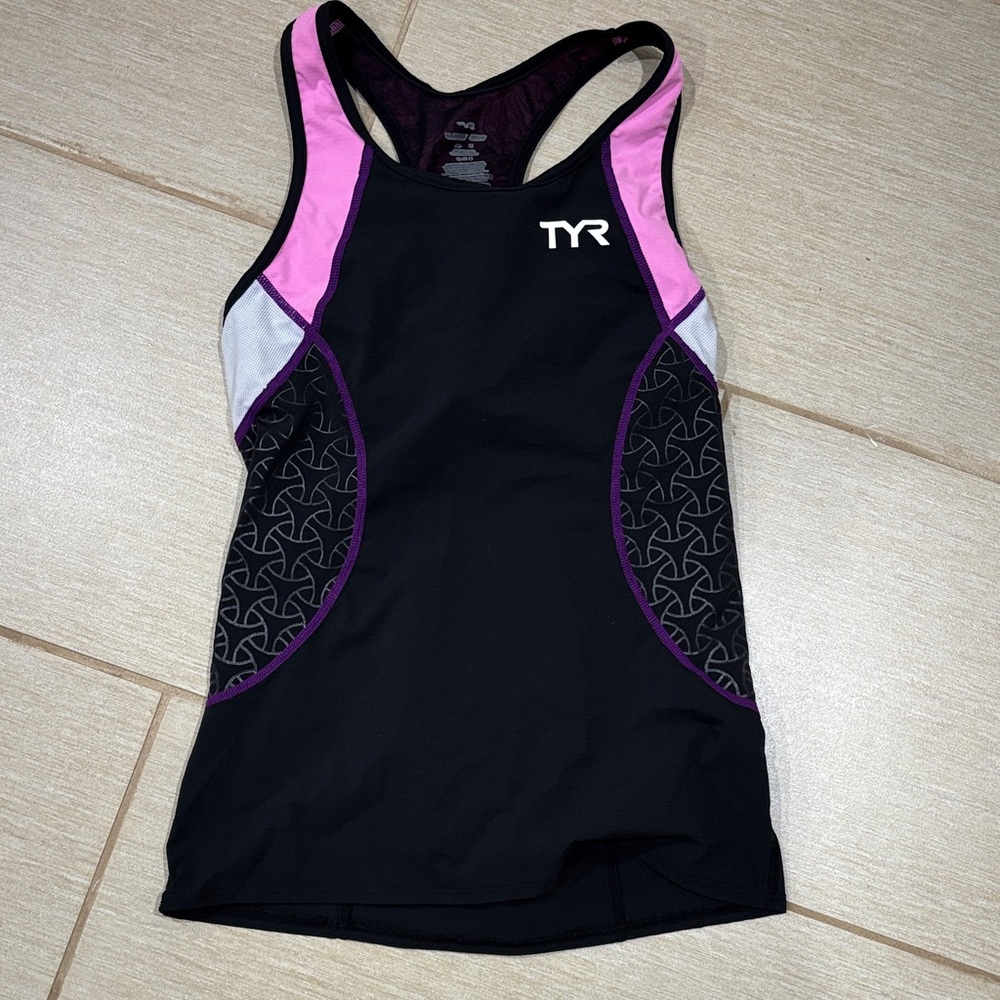 TYR Women's Black and Pink Tank Top